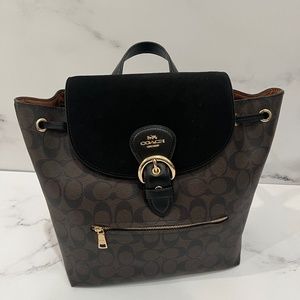 Coach Evie Signature Canvas Suede Brown Buckle Backpack